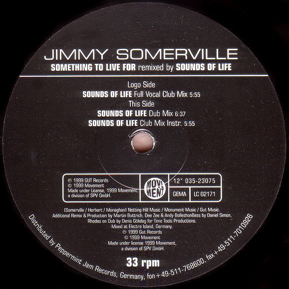 Jimmy Somerville ‎– Something To Live For (Sounds Of Life Remixes)