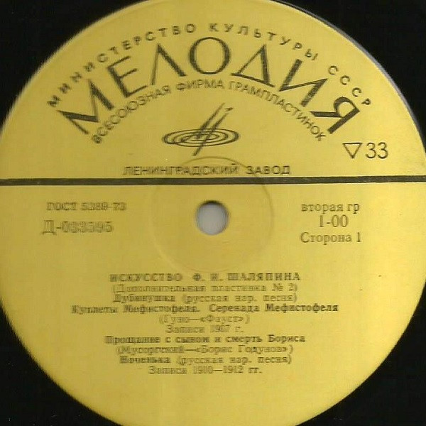 Ф. И. Шаляпин ‎– Искусство Ф. И. Шаляпина Дополнительная пластинка (№ 2)